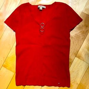 TOMMY HILFIGER Red Shortsleeved Lightweight Sweater Med